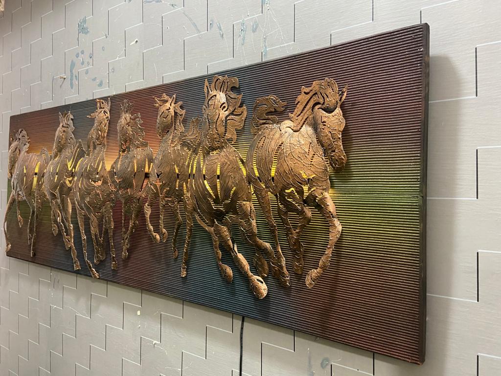 Galloping Majesty – 7 Running Horses Metal Wall Art with LED Backlight