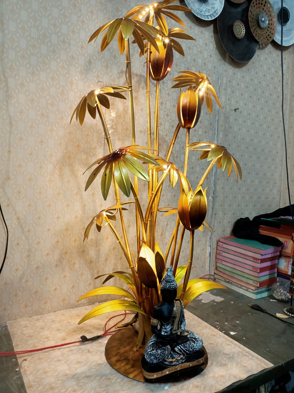 Bamboo Lotus Ambient Floor Lamp with Buddha